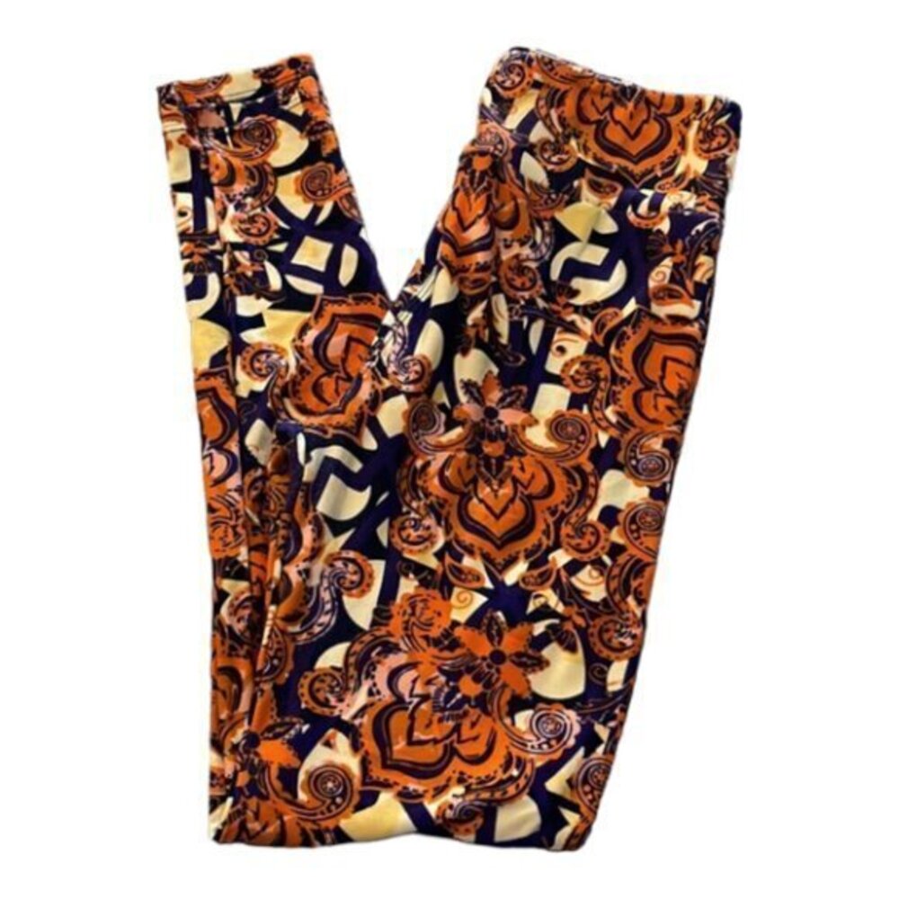 Lularoe Orange/Tan/Purple Leggings Buttery Soft One Size EUC #4150